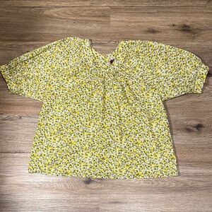 High-neck puff-sleeve top in Liberty Eliza’s yellow fabric Size XS